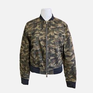 Arthur Galan Women's Size 4 Camo Bomber Jacket Pleated Lined Pockets Green